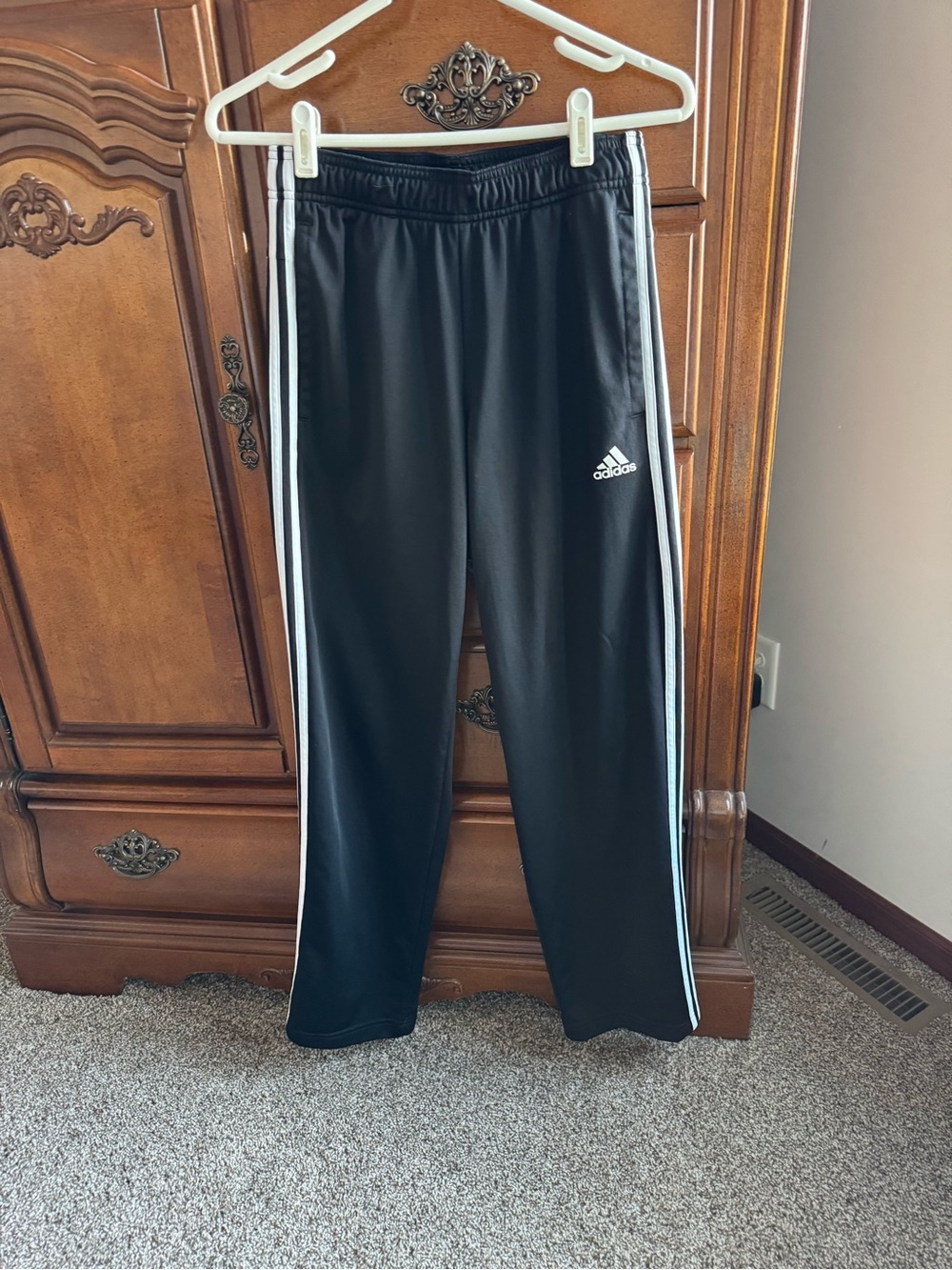 Adidas Mens unisex small black Track Pants with White Stripes